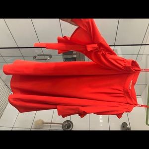 Reddish Orange off the shoulder dress